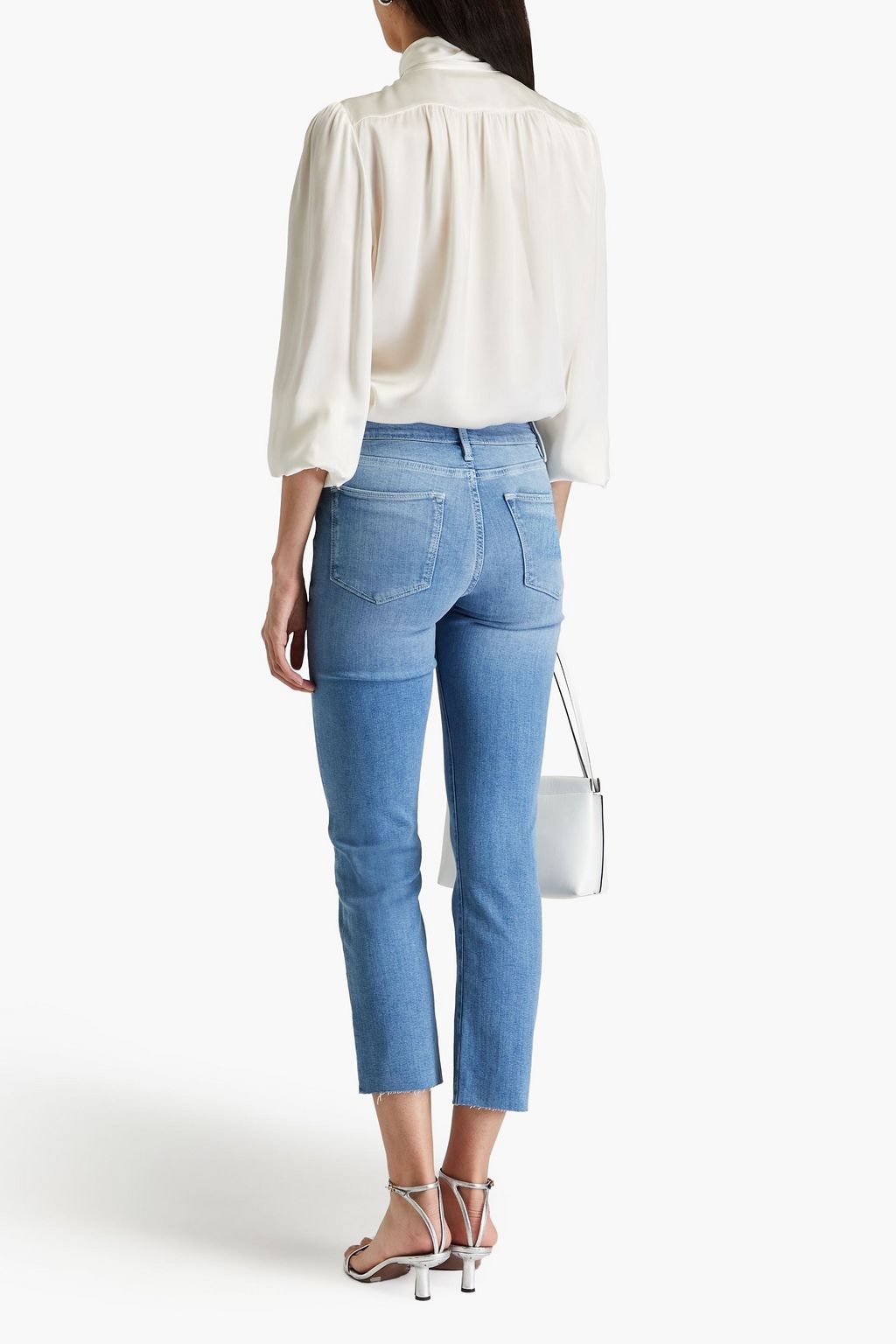 FRAME Femme pussy-bow silk-satin blouse