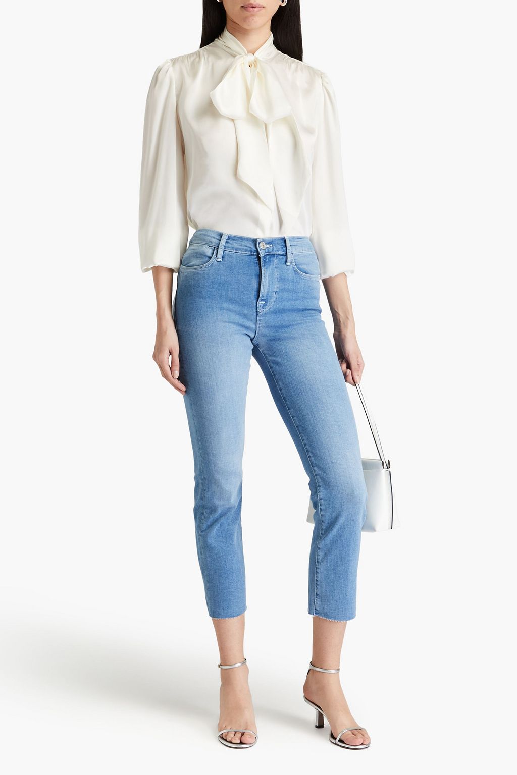 FRAME Femme pussy-bow silk-satin blouse