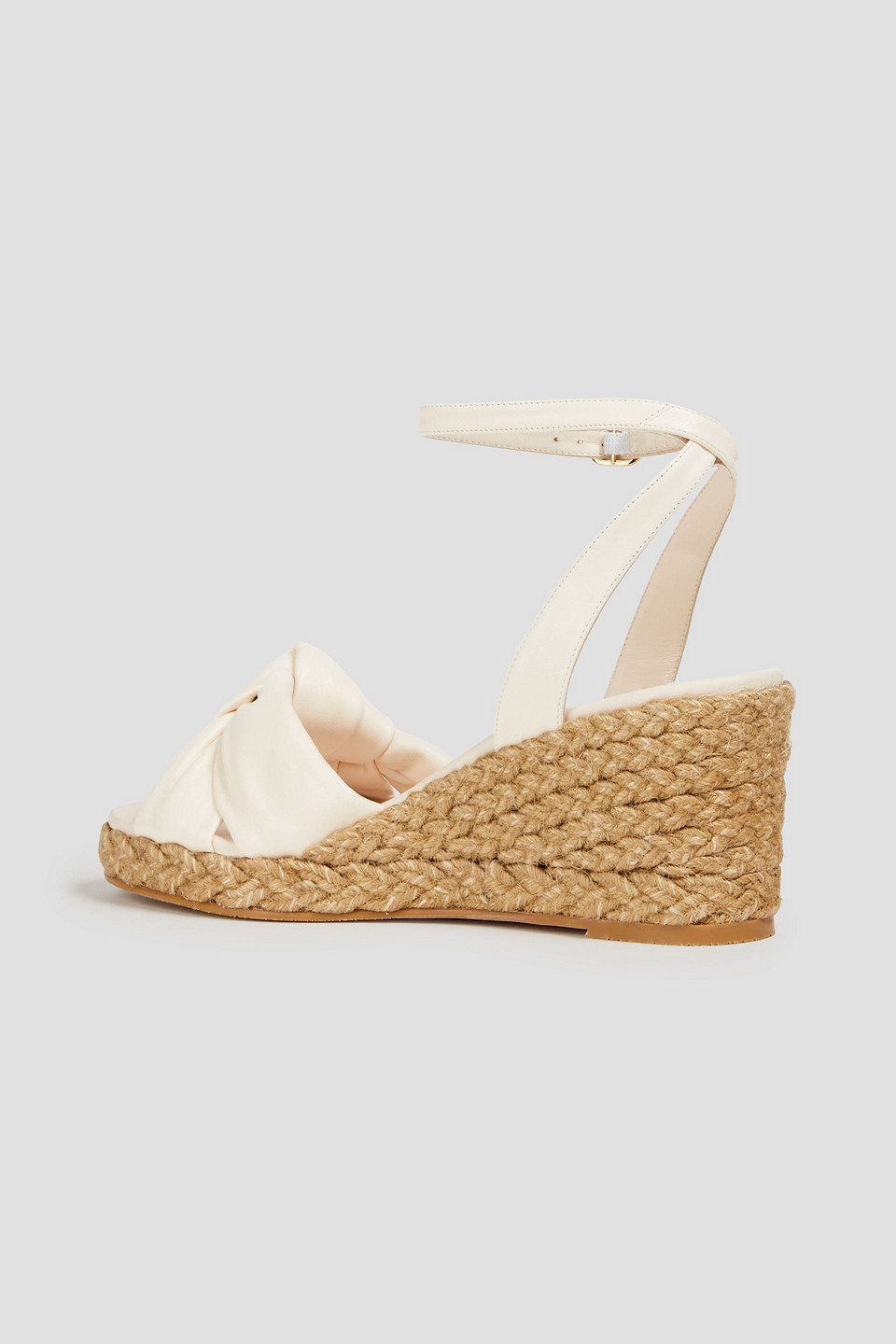 Shop Stuart Weitzman Playa Knotted Leather Espadrille Wedge Sandals In Elfenbein