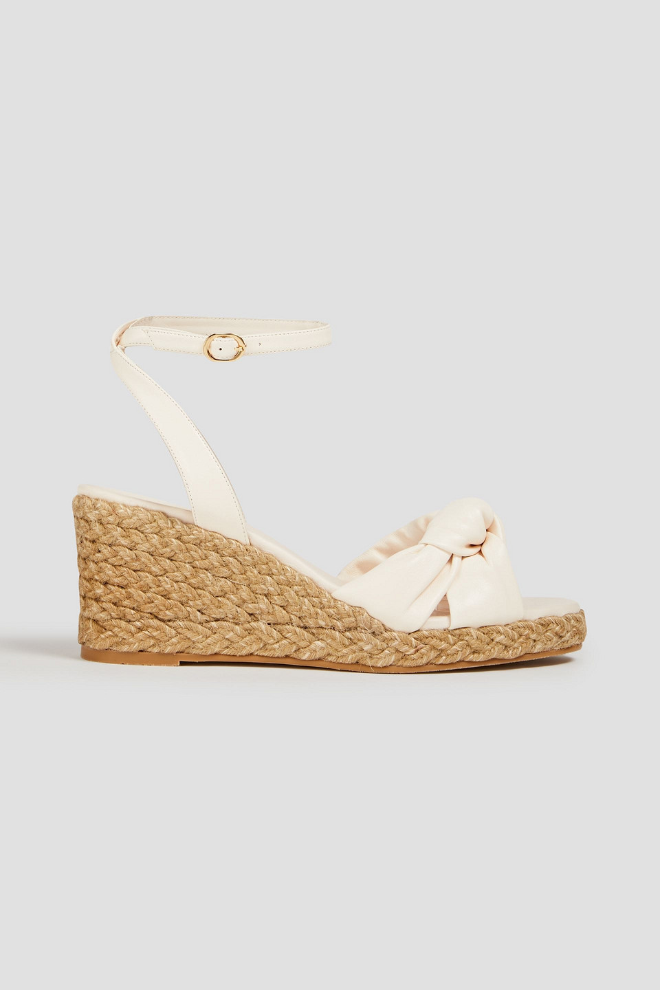 Stuart Weitzman Espadrille-wedges Aus Leder Mit Knotendetail In Elfenbein