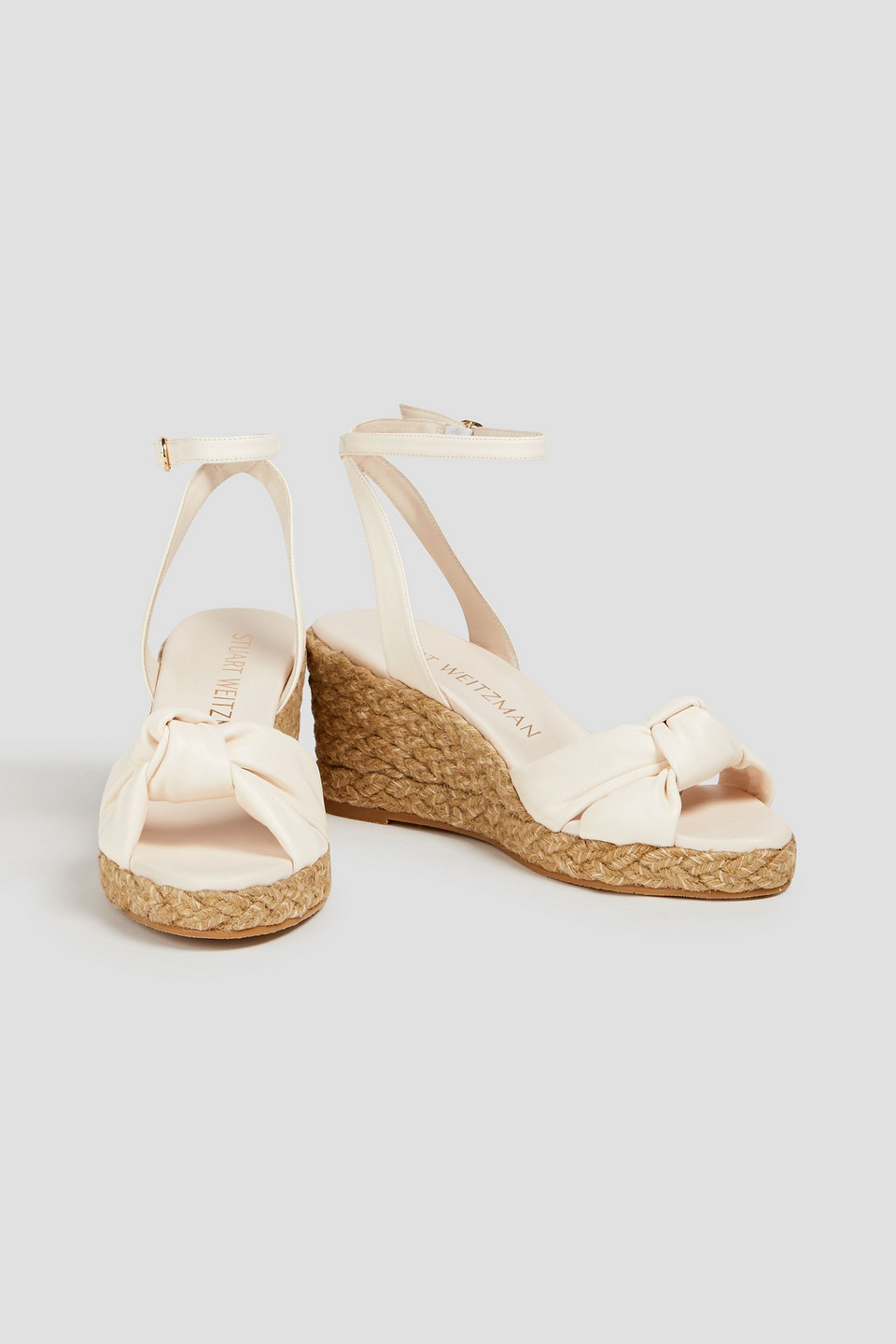 Shop Stuart Weitzman Playa Knotted Leather Espadrille Wedge Sandals In Elfenbein