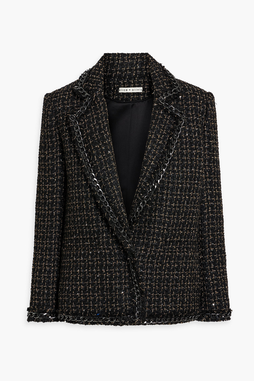 ジャケット ALICE + OLIVIA Shan Oversized Chain Blazer (Black/Gold) Alice And Olivia Shan Oversized Chain Fringe Blazer In Black
