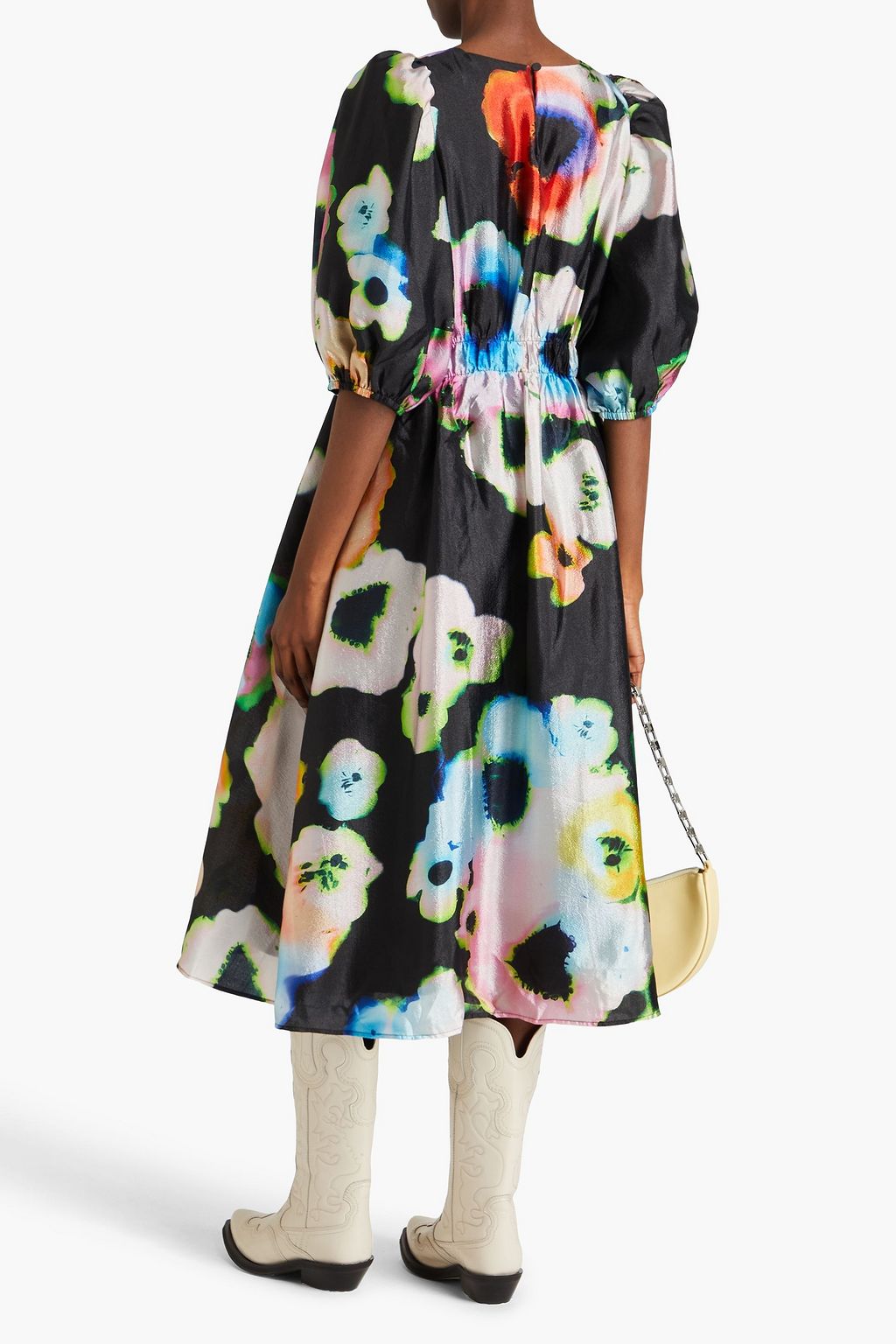 STINE GOYA Elizabeth printed crinkled satin-crepe midi dress