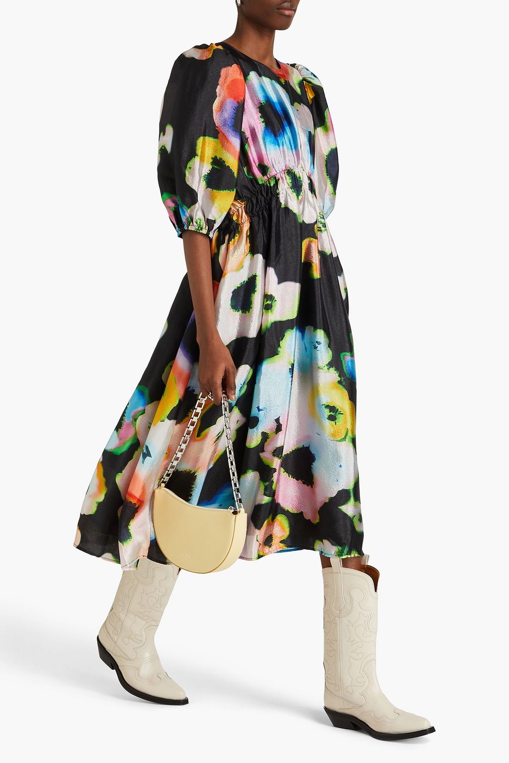 STINE GOYA Elizabeth printed crinkled satin-crepe midi dress