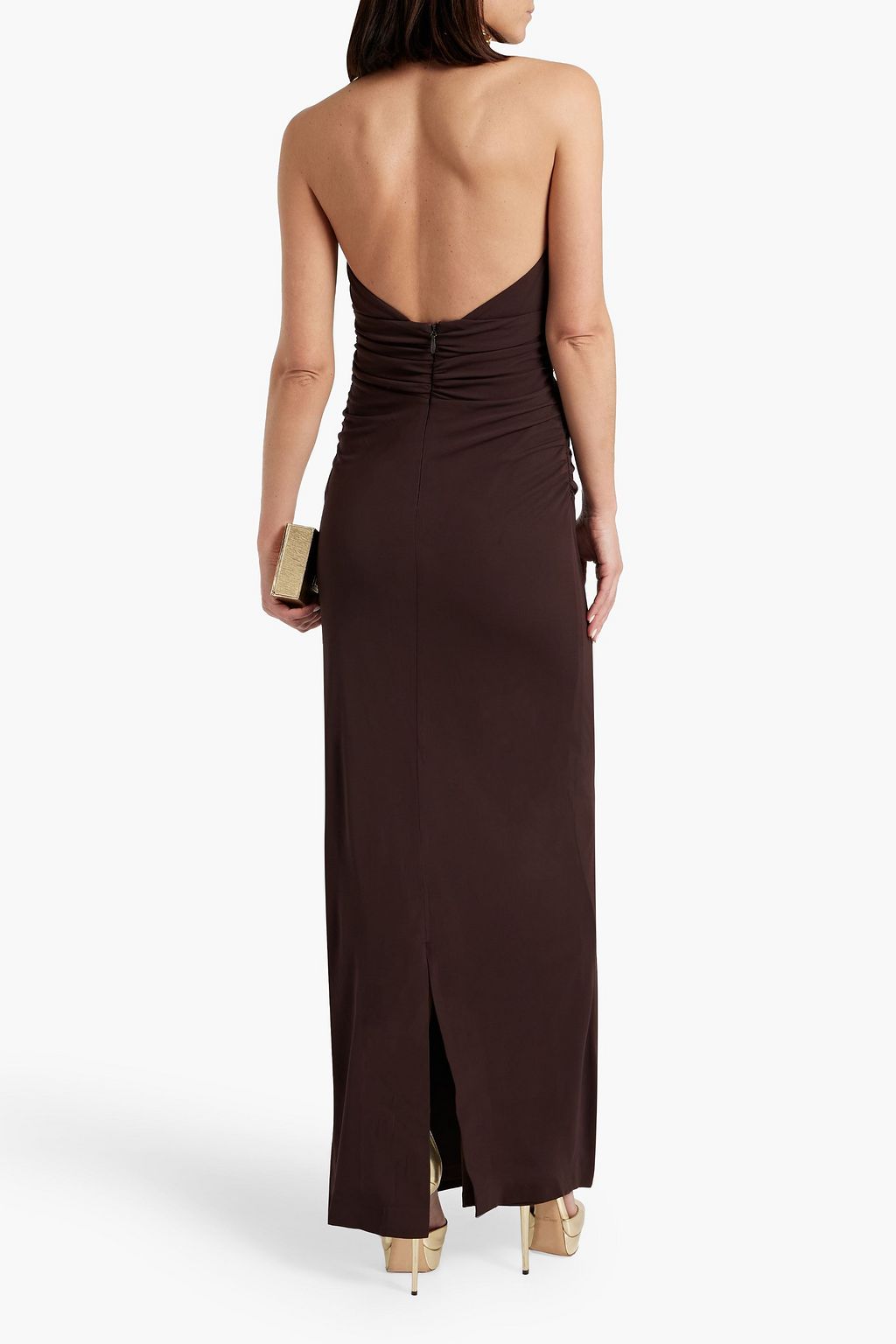 REBECCA VALLANCE Phoenix chain-embellished cutout ruched jersey gown