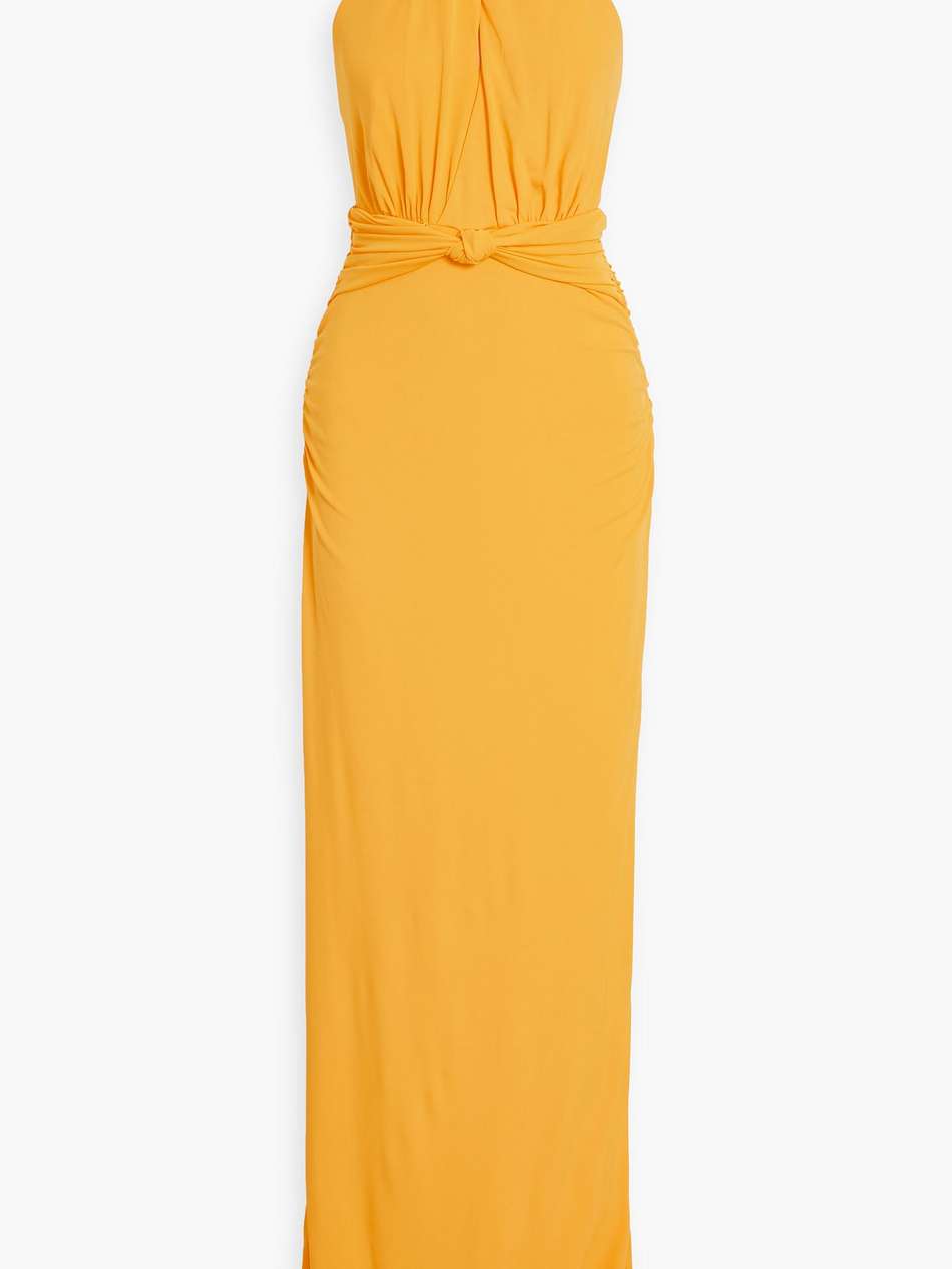 phoenix ruched jersey halterneck gown