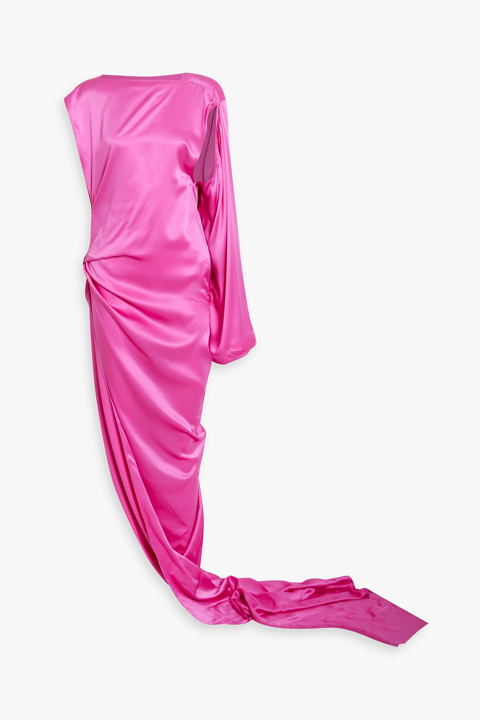 Rick Owens Edfu One-sleeve Draped Silk-satin Gown In Bright Pink