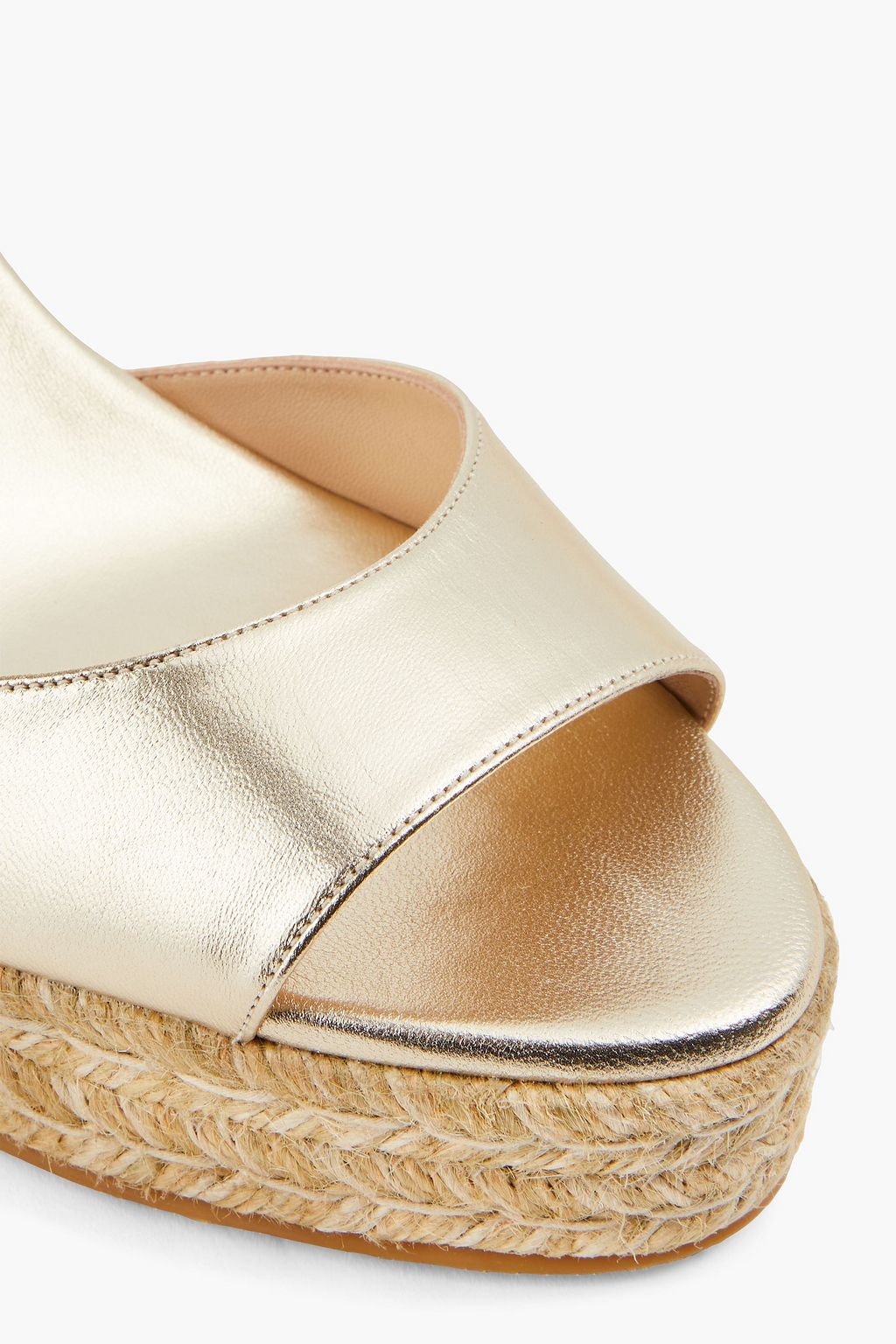 STUART WEITZMAN 메탈릭 가죽 에스파드류 웨지 샌들