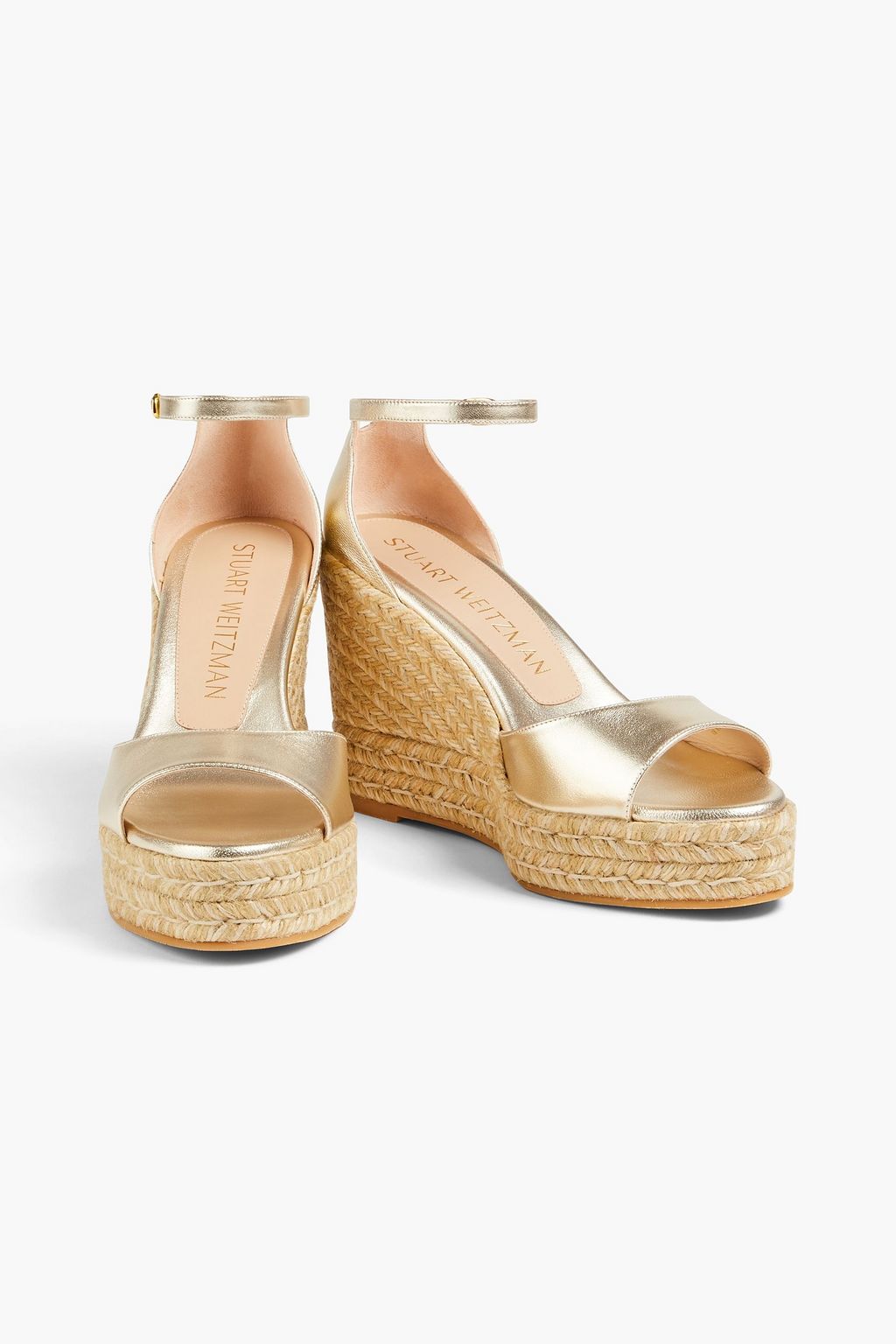 STUART WEITZMAN 메탈릭 가죽 에스파드류 웨지 샌들