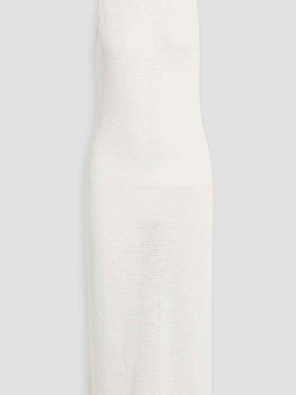 crochet-knit linen midi dress