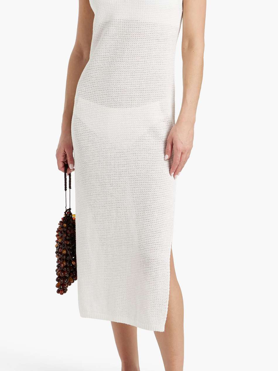 crochet-knit linen midi dress