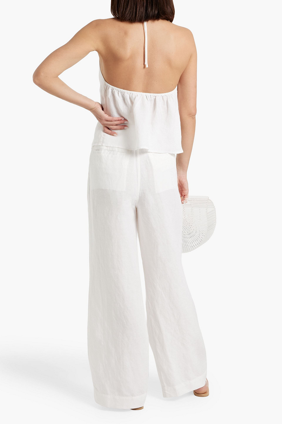 Shop Onia Cutout Linen And Lyocell-blend Halterneck Top In White