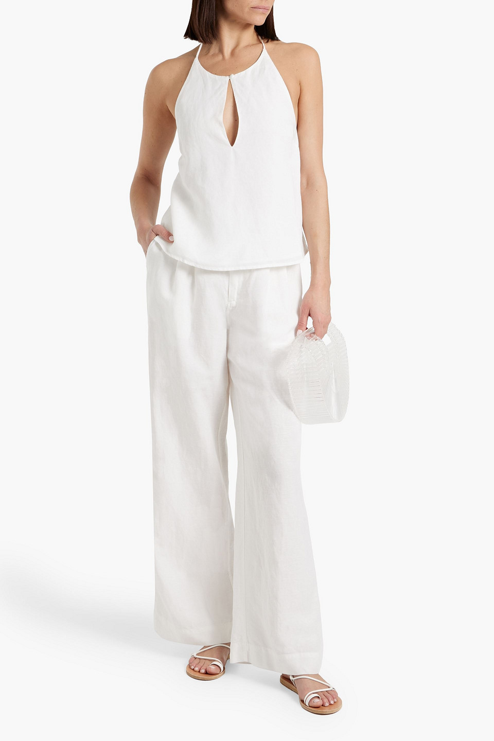 Shop Onia Cutout Linen And Lyocell-blend Halterneck Top In White