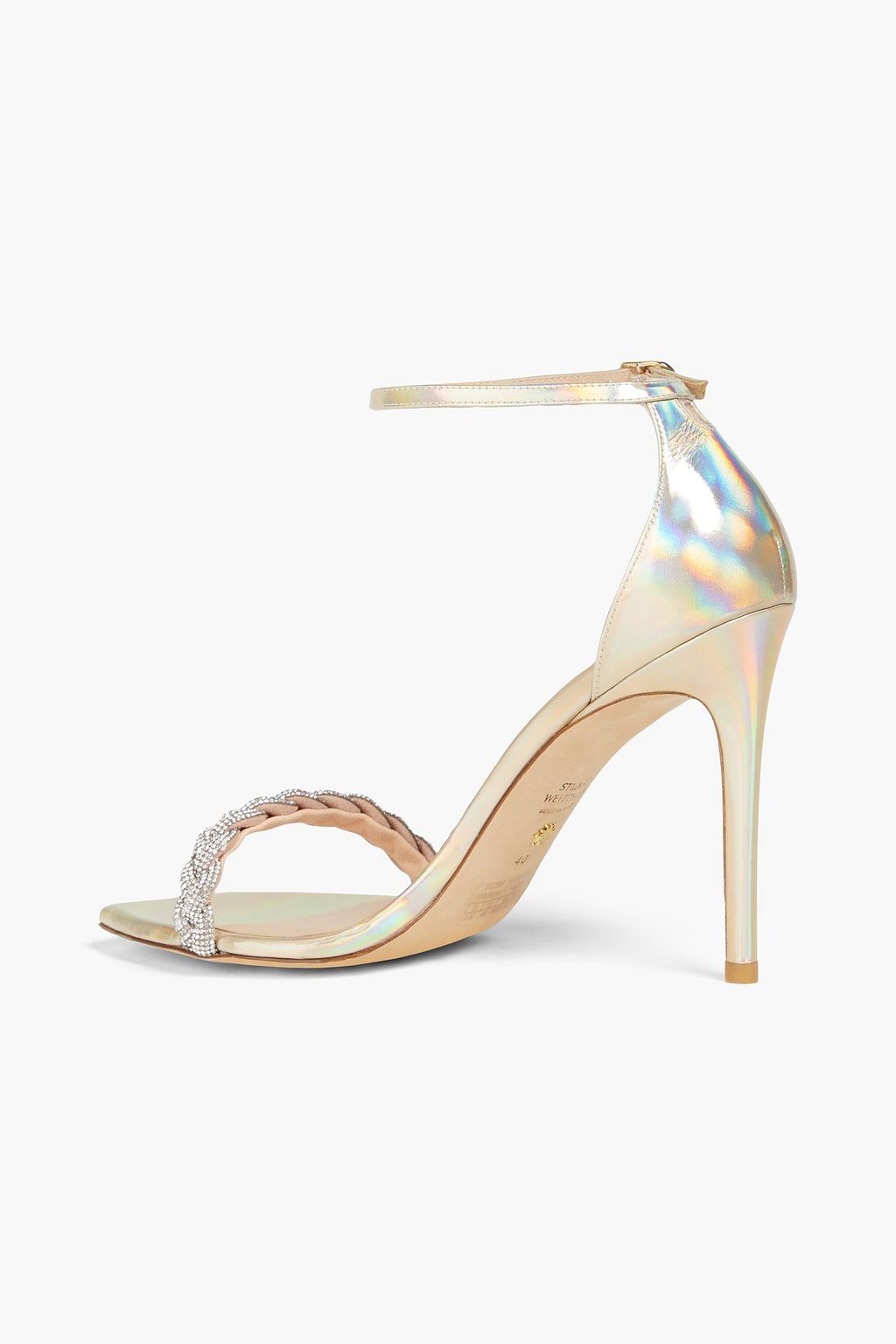 STUART WEITZMAN レザー サンダル パール光沢 クリスタル付き