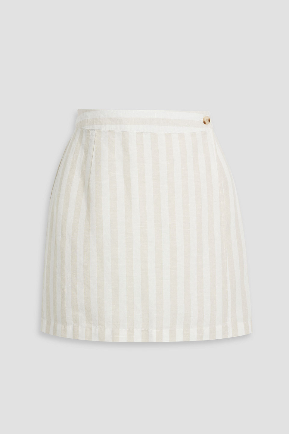 Shop Onia Striped Linen-blend Mini Wrap Skirt In Beige