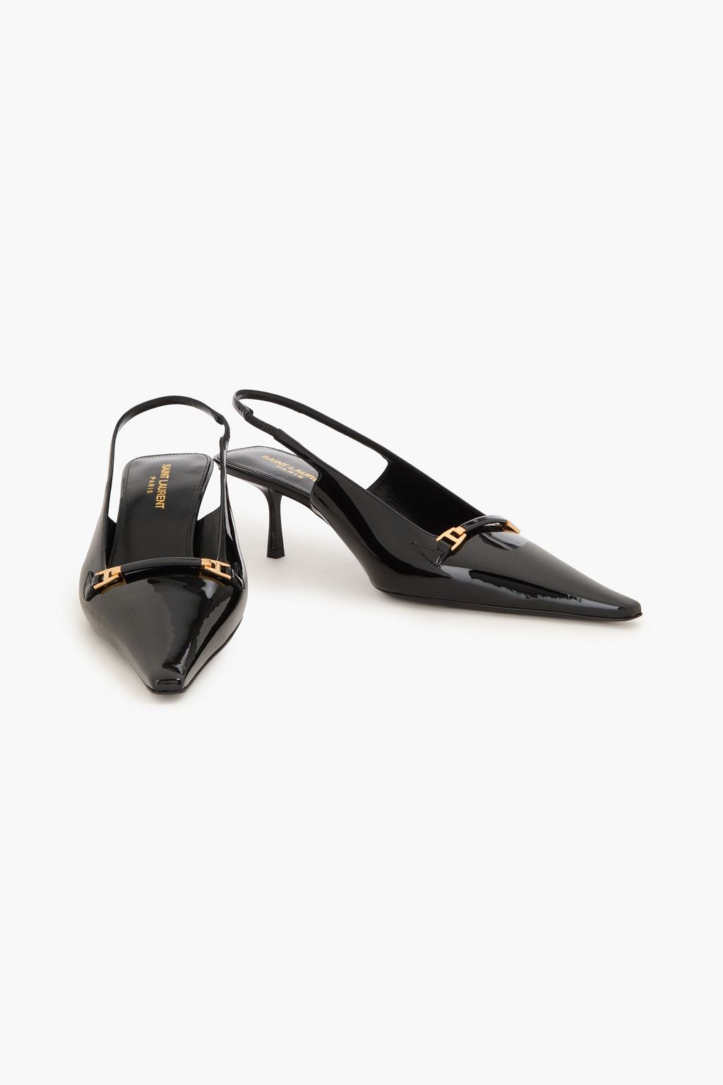 SAINT LAURENT حذاء بامب من الجلد اللامع مزود بحزام خلفي