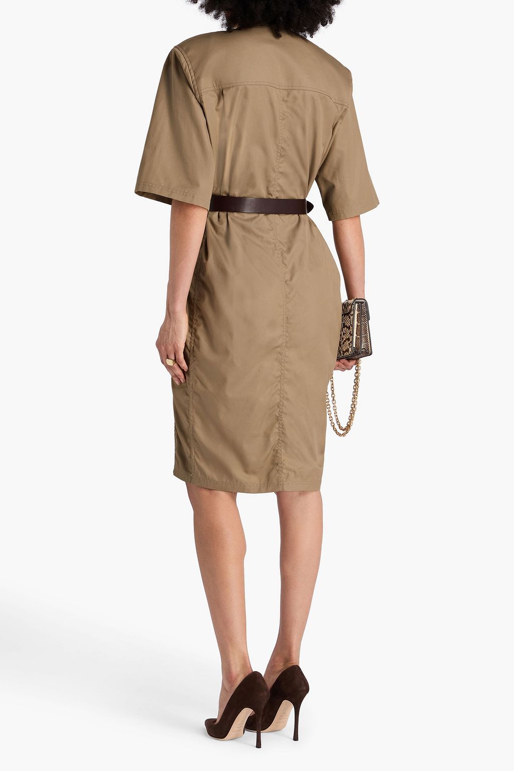 SAINT LAURENT Belted cotton-twill dress