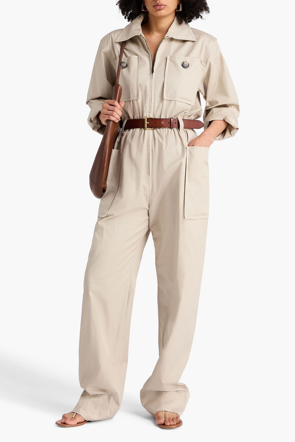 SAINT LAURENT Belted cotton-twill jumpsuit