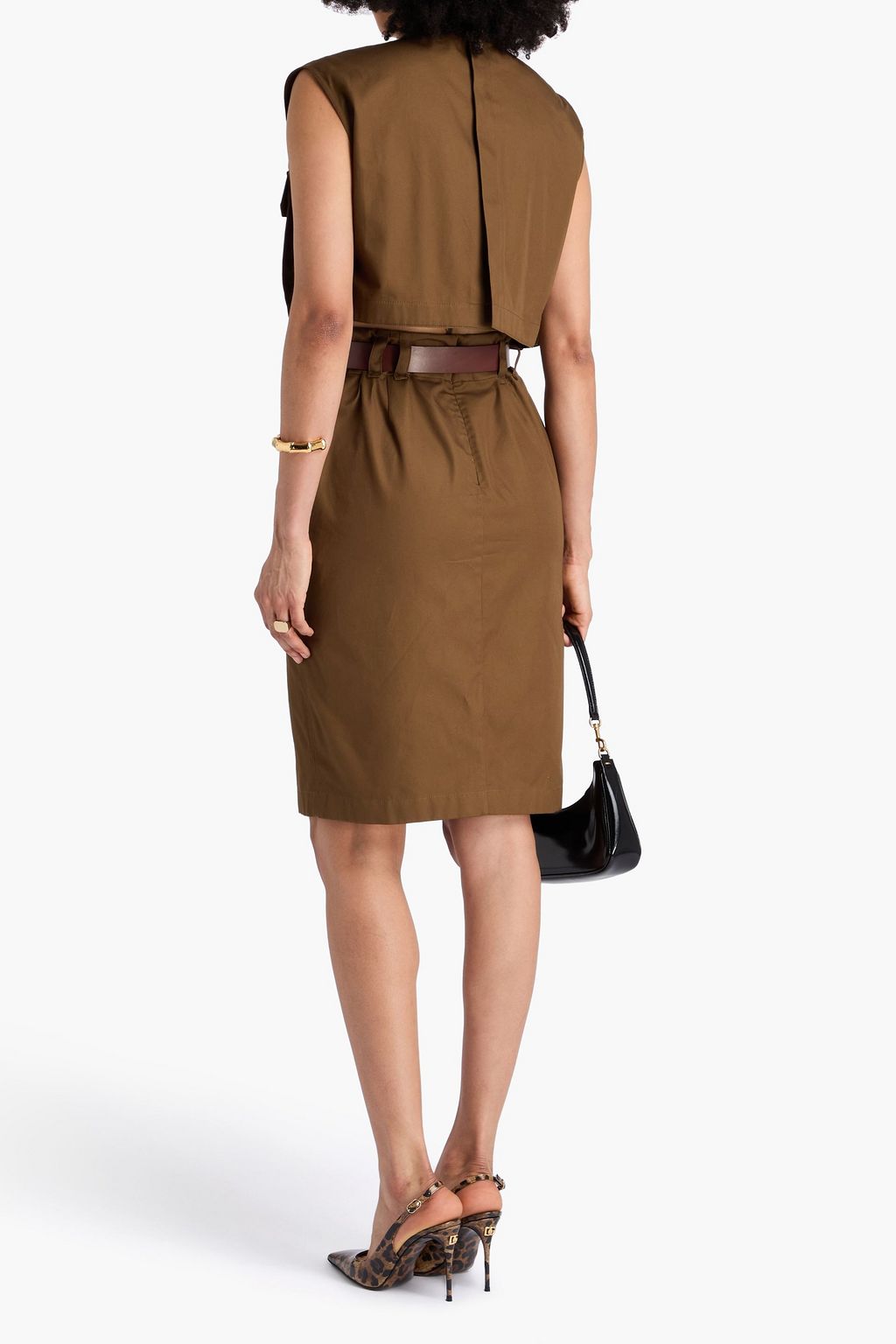 SAINT LAURENT Cutout belted cotton-twill dress