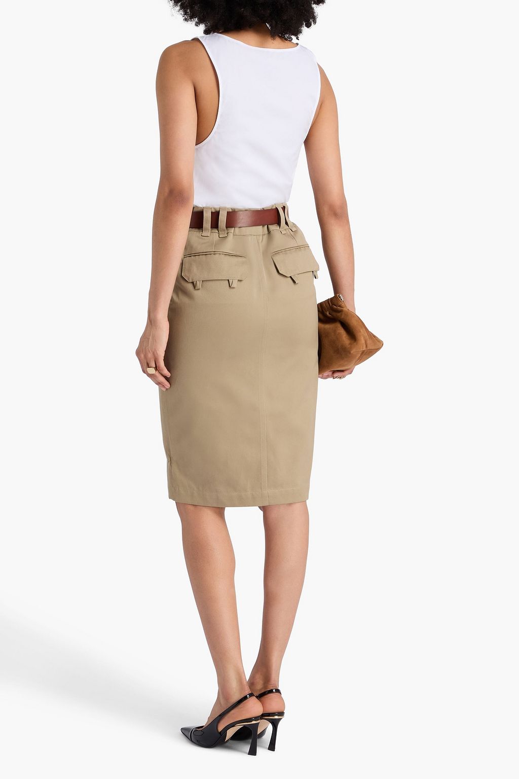 SAINT LAURENT Belted cotton-gabardine pencil skirt