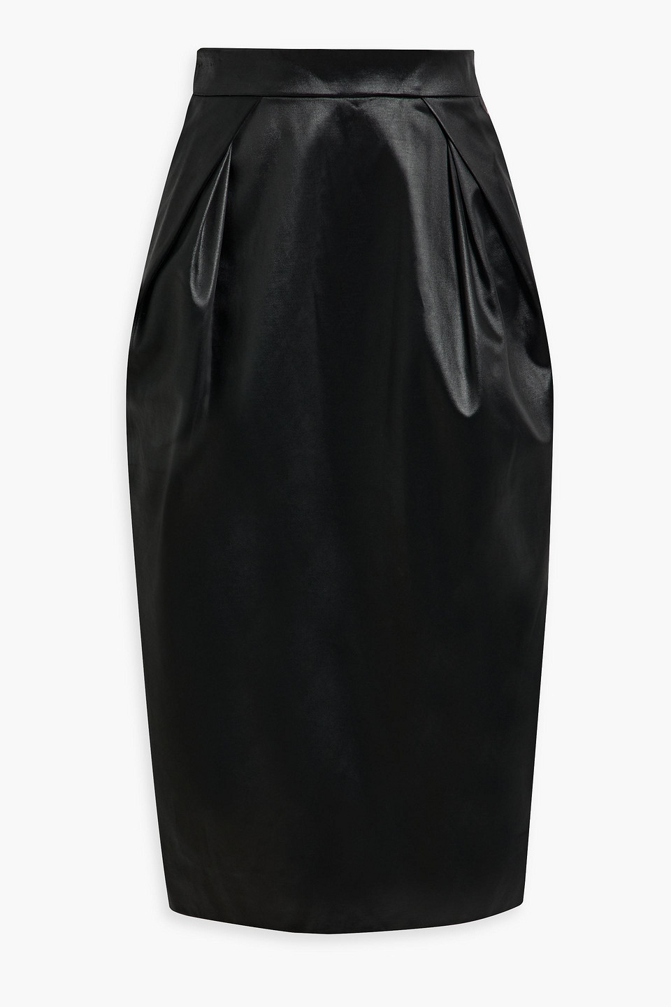 Shop Maison Margiela Pleated Cotton-blend Faux Leather Midi Skirt In Black