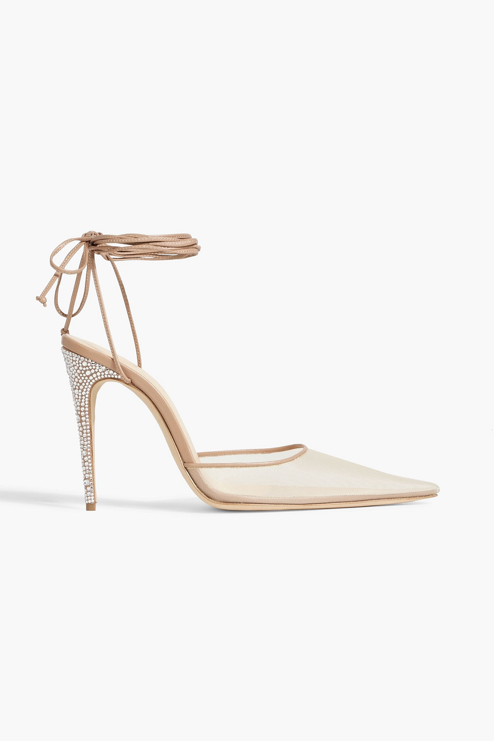 Magda Butrym Crystal-embellished Leather-trimmed Mesh Pumps In Neutral