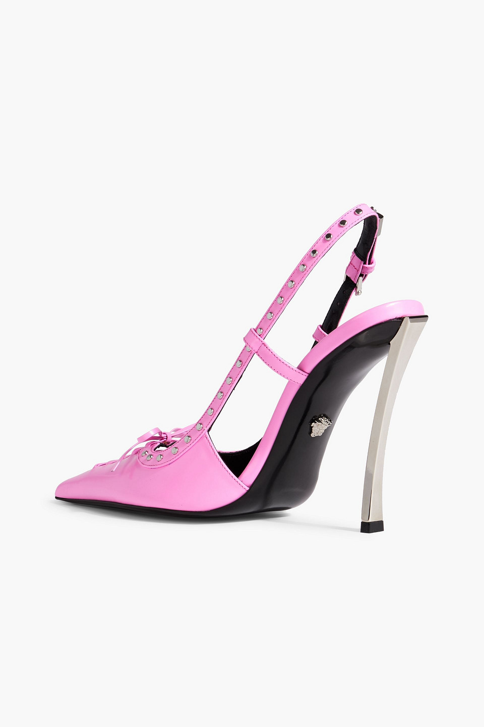 Shop Versace Laced Pin-point Leather Slingback Pumps In Pink