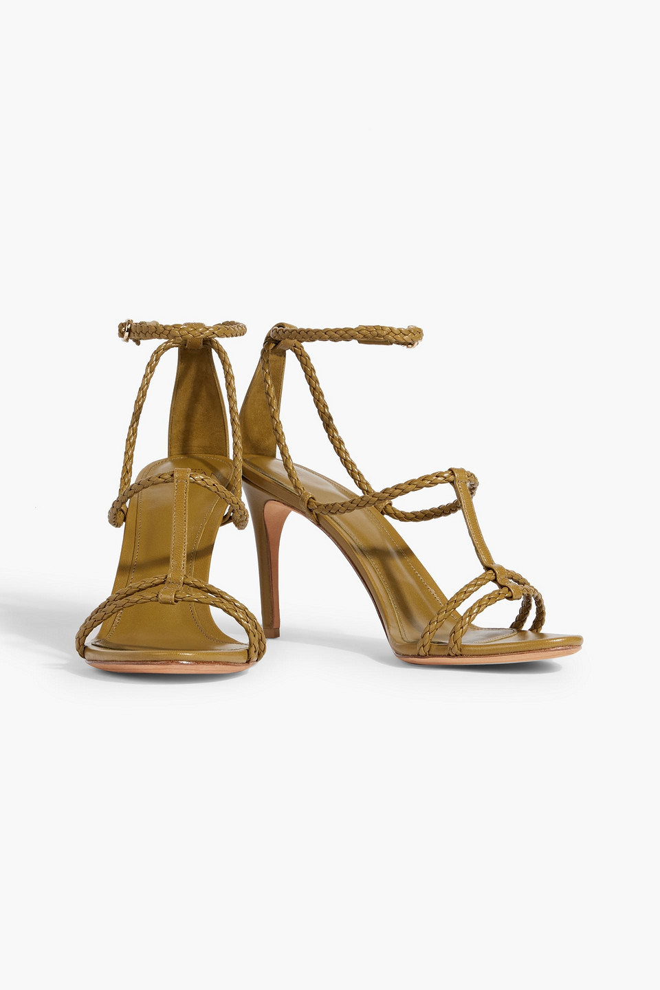 Shop Alexandre Birman Bella 85 Braided Leather Sandals In Army Green