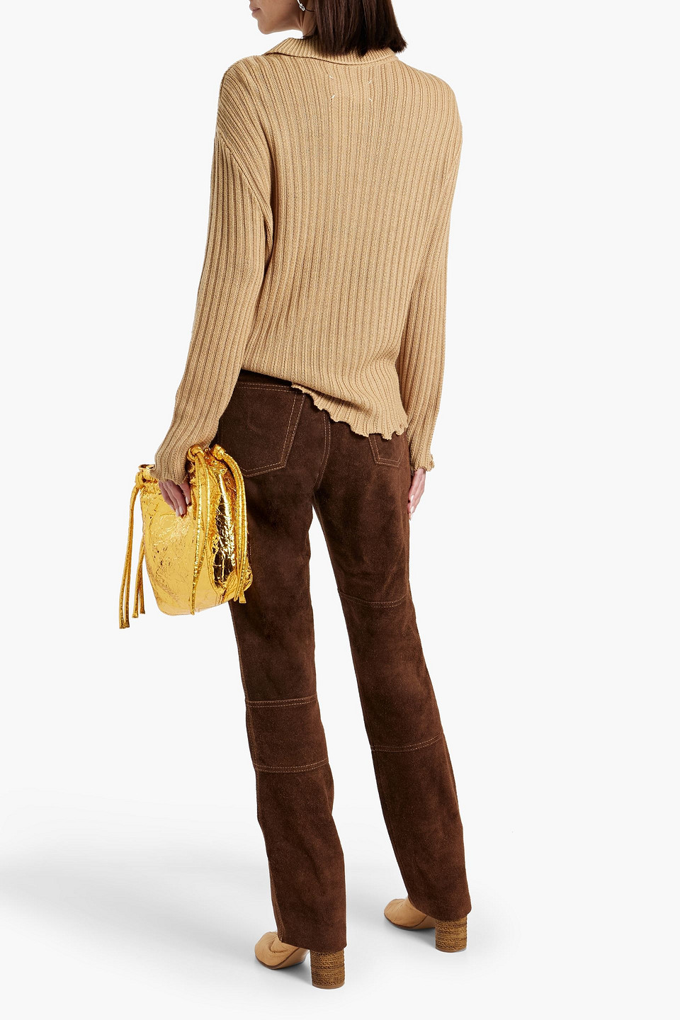 Shop Maison Margiela Ribbed Wool-blend Turtleneck Sweater In Camel