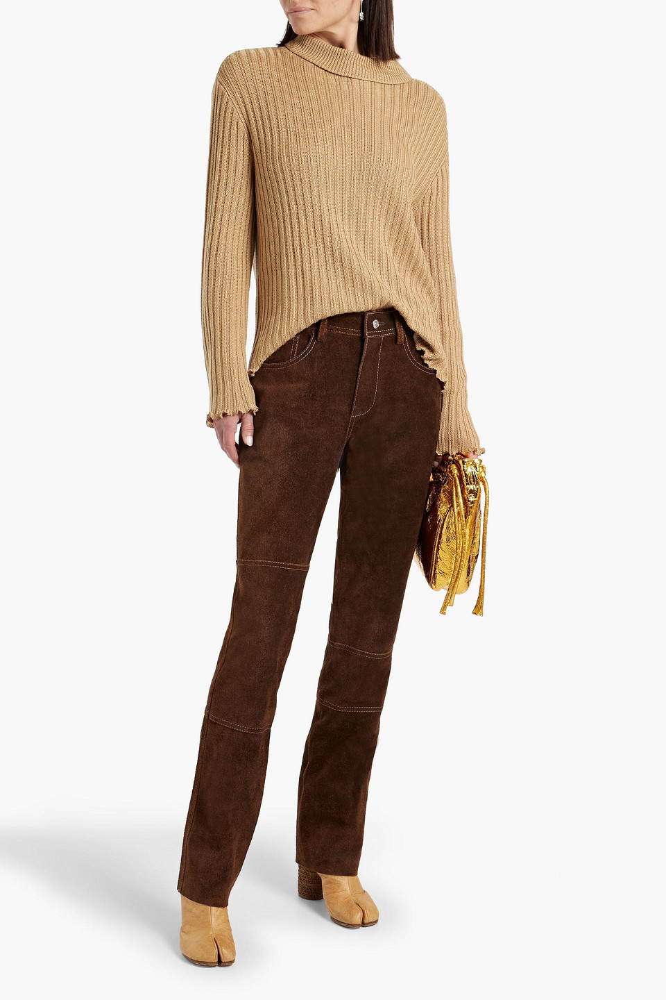 Shop Maison Margiela Ribbed Wool-blend Turtleneck Sweater In Camel