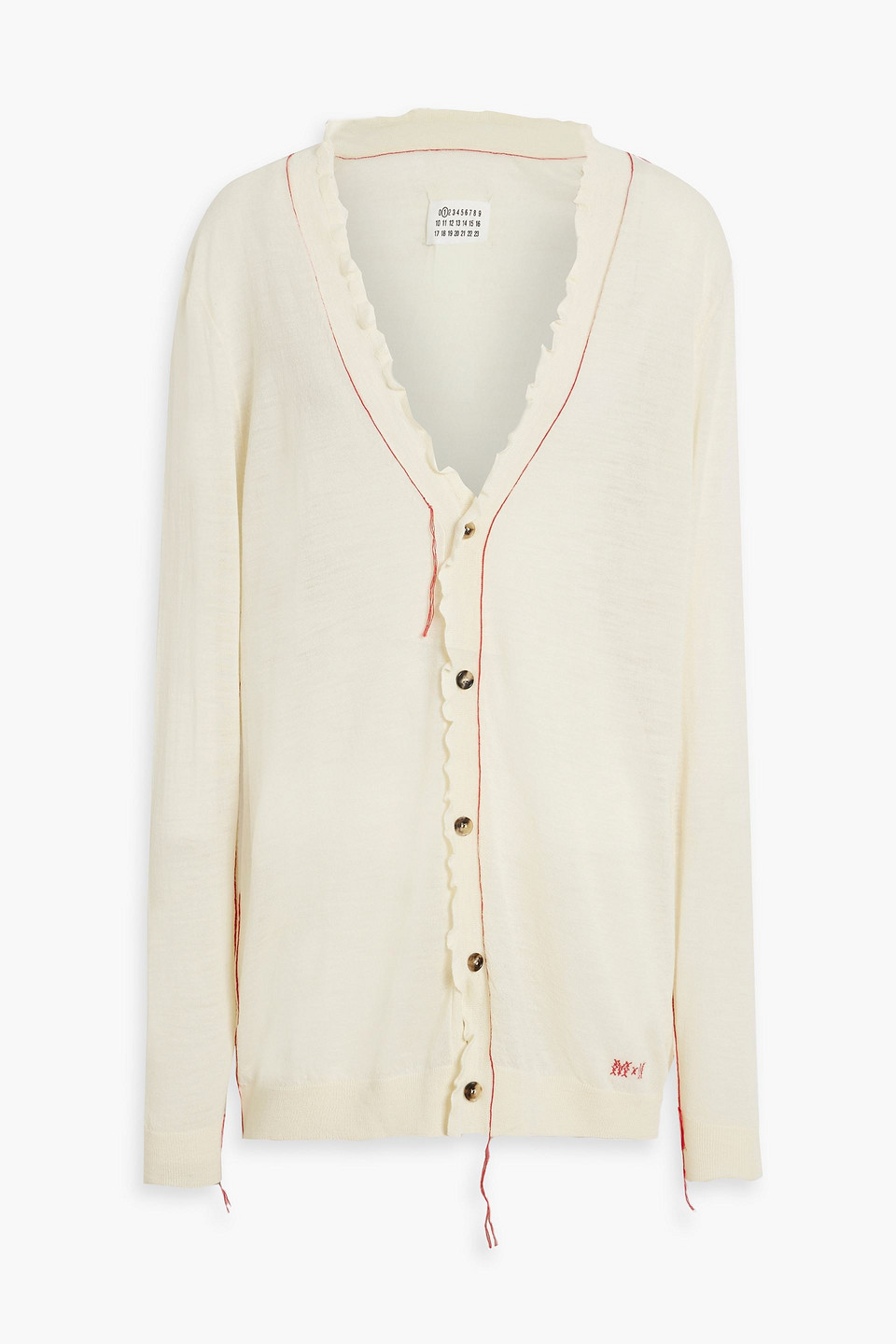 Shop Maison Margiela Ruffled Wool, Silk And Cotton-blend Cardigan In Pastel Yellow