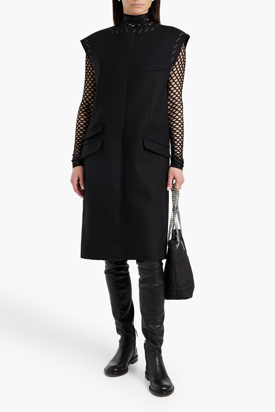 Shop Maison Margiela Wool-felt Midi Dress In Black