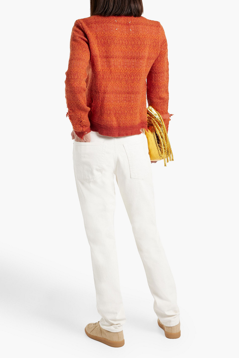 Shop Maison Margiela Distressed Jacquard-knit Wool Sweater In Orange