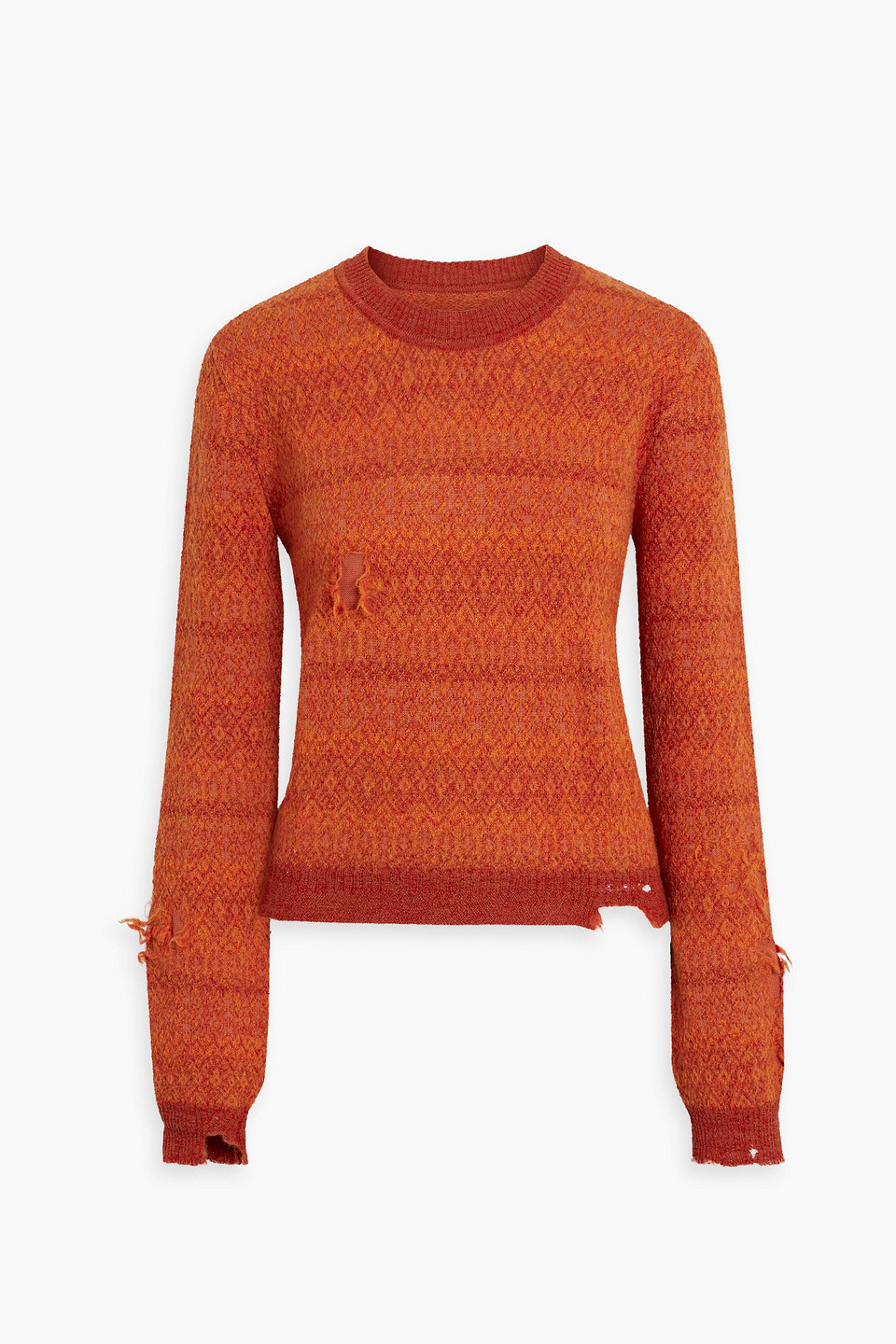 Maison Margiela Distressed Jacquard-knit Wool Sweater In Orange