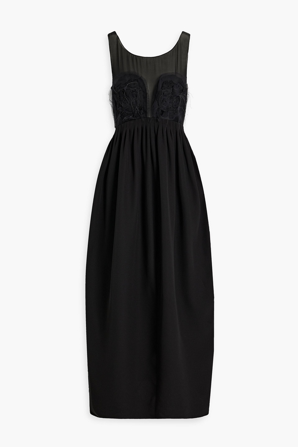 Maison Margiela Pleated Silk-blend Chiffon Maxi Dress In Black