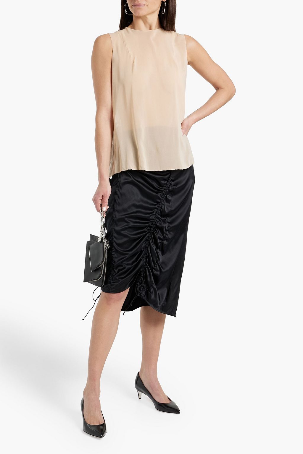 MAISON MARGIELA Distressed crepe-paneled silk-blend chiffon top