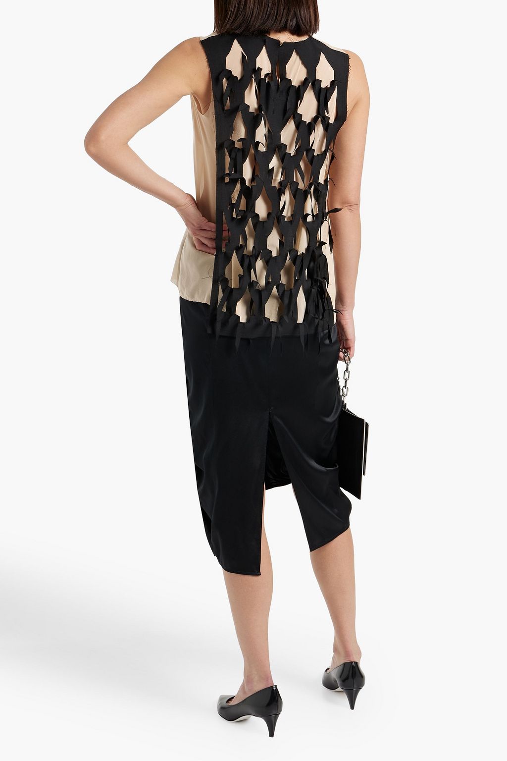 MAISON MARGIELA Distressed crepe-paneled silk-blend chiffon top