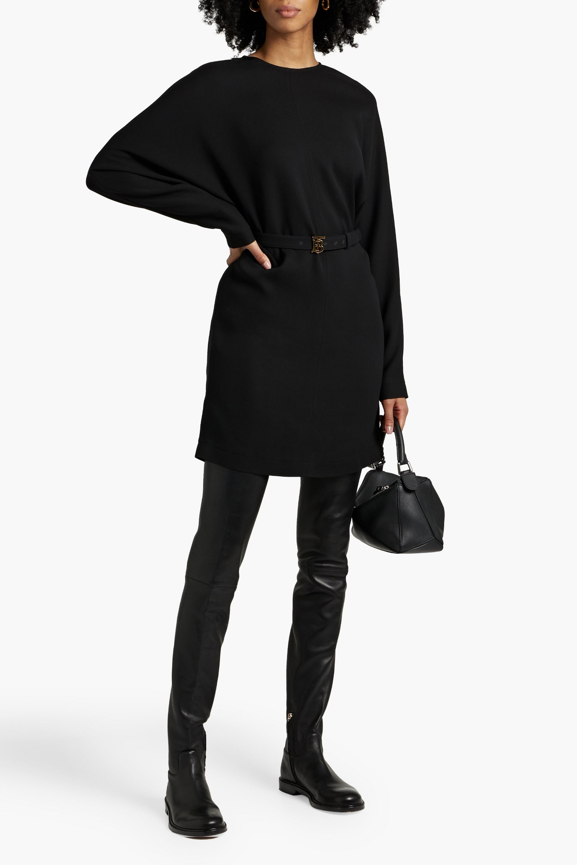  Belted silk-blend crepe mini dress