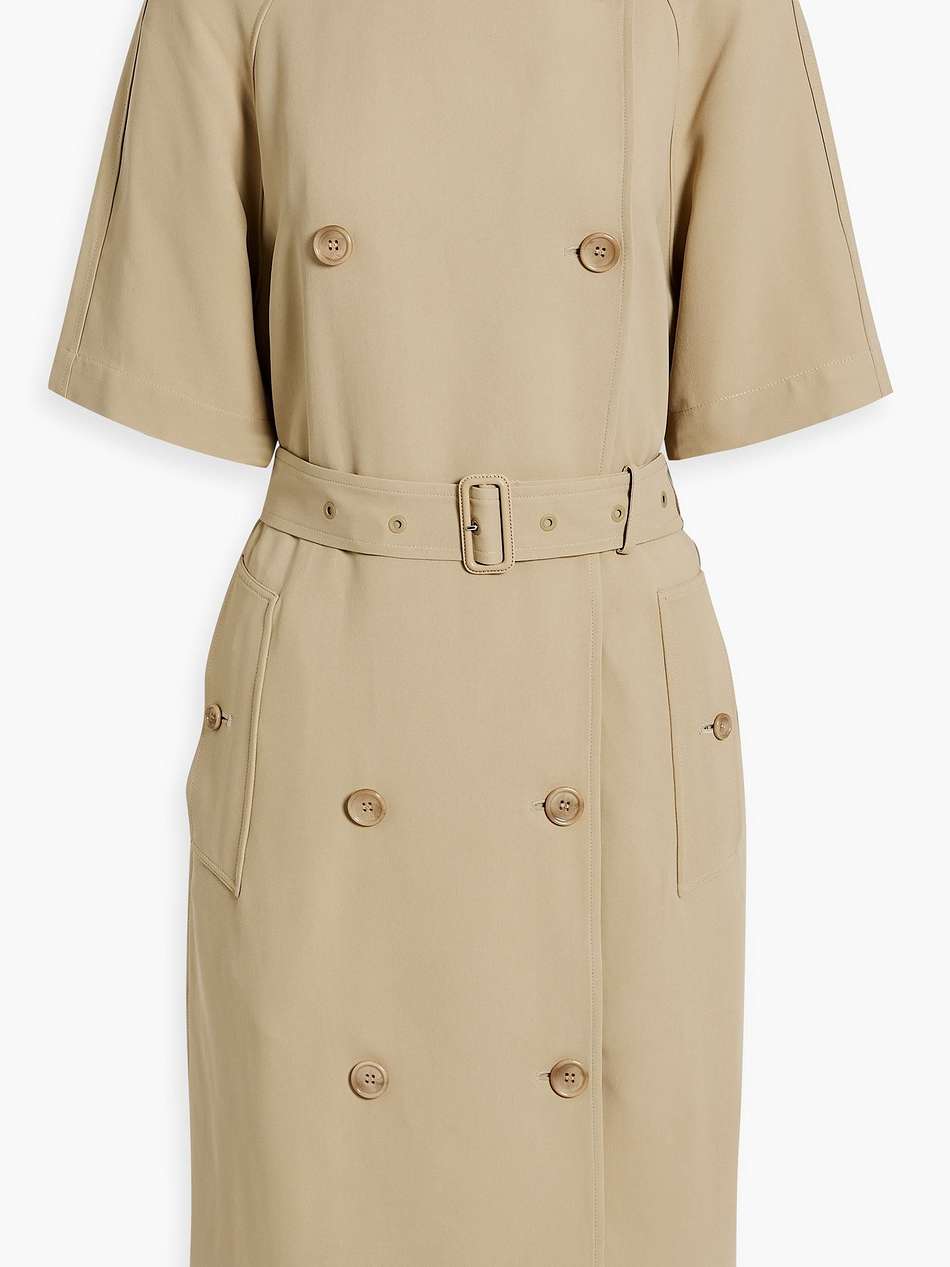 double-breasted belted crepe midi dress