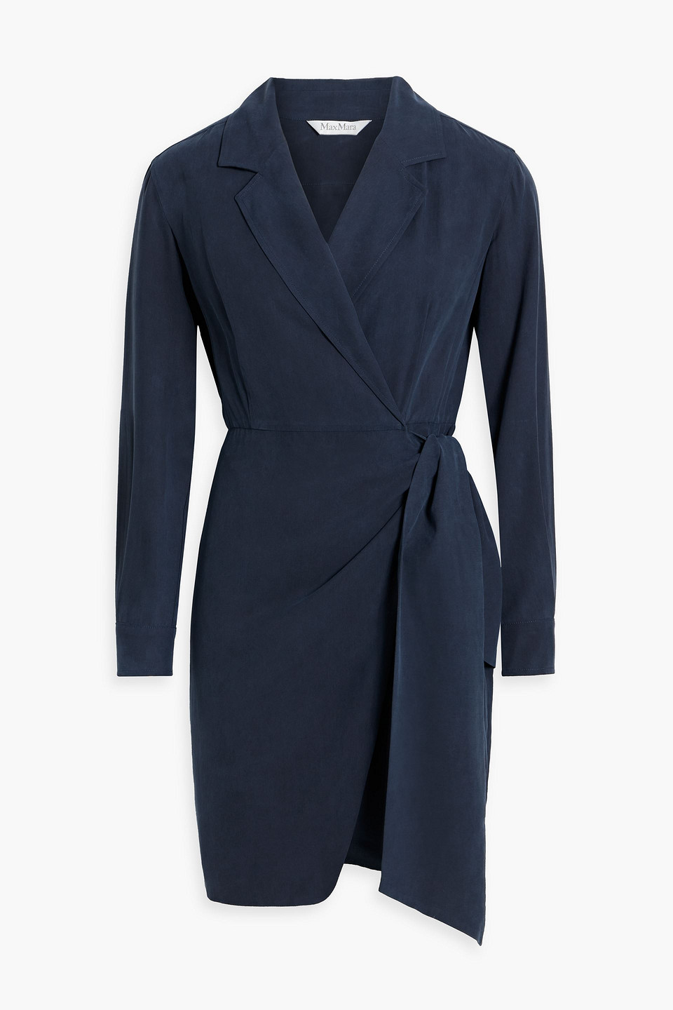 Max Mara Ruffled Silk Mini Wrap Dress In Navy