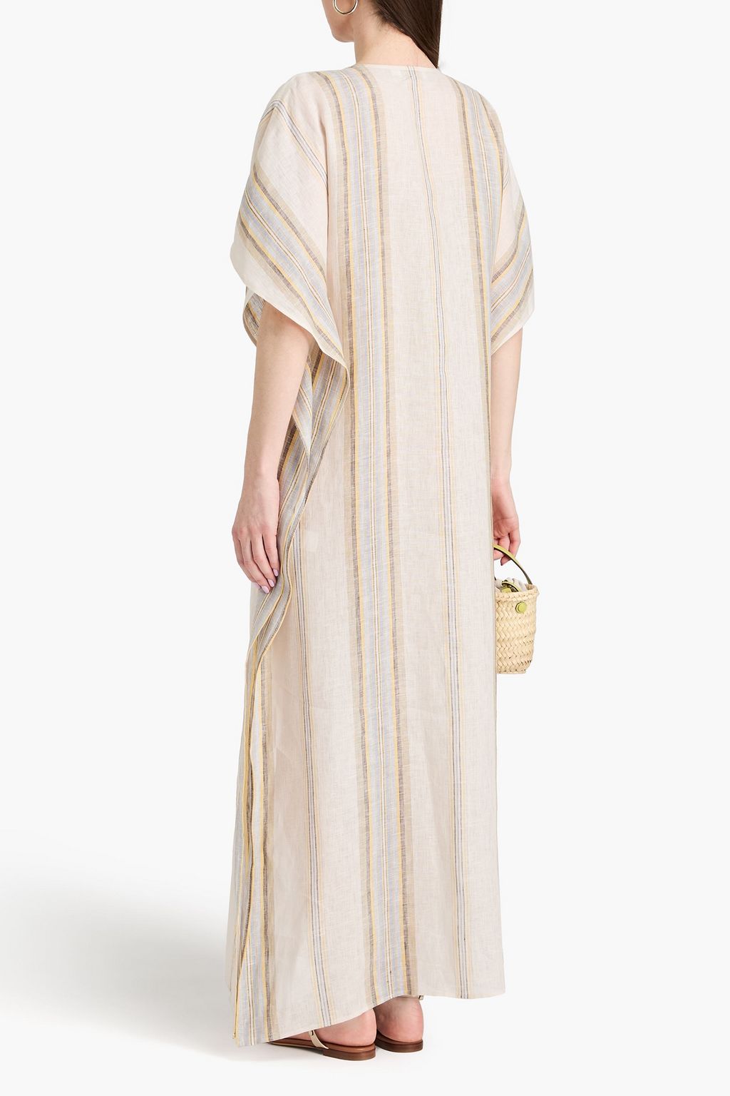 TORY BURCH 태슬 장식 스트라이프 리넨 카프탄
