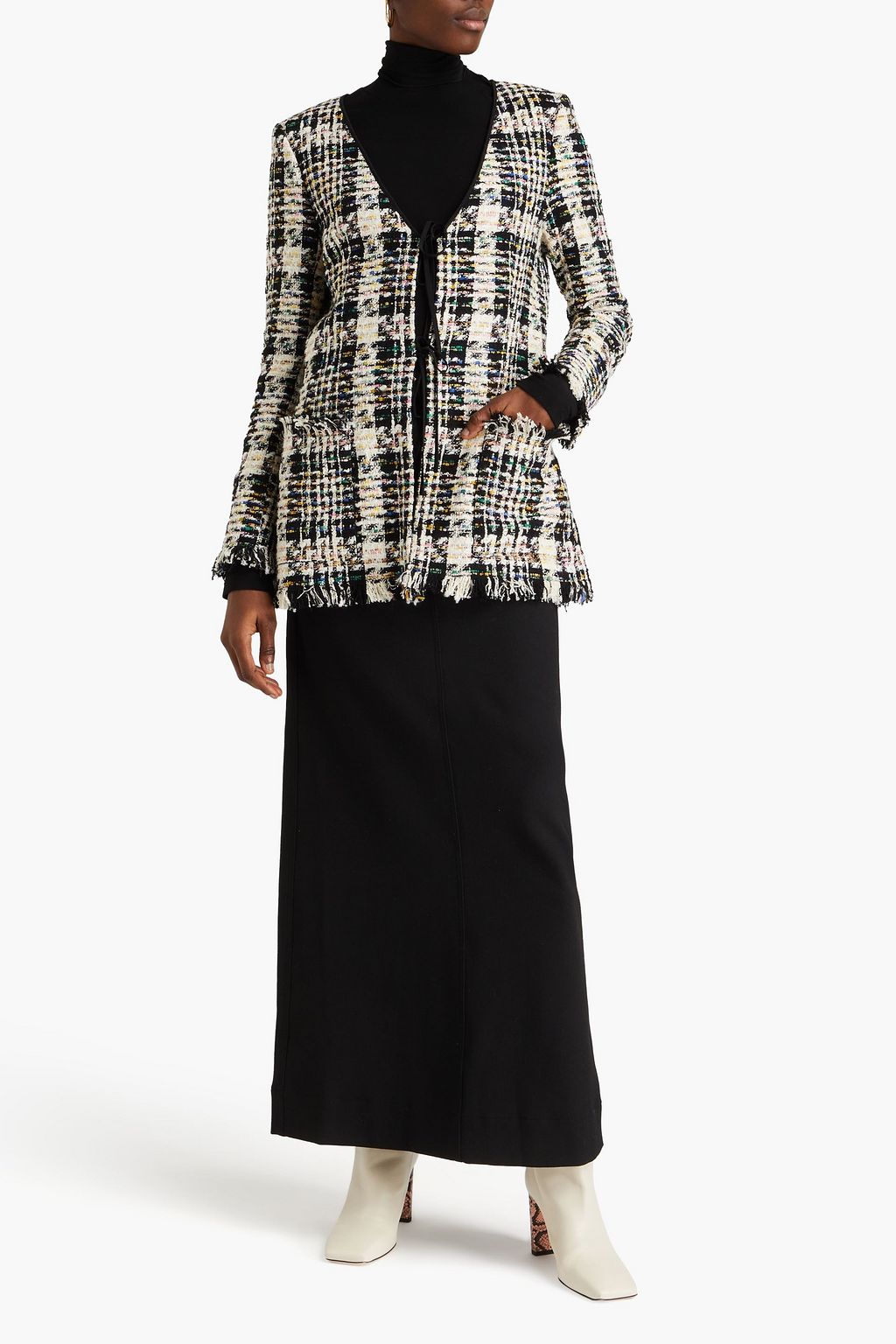 OSCAR DE LA RENTA Checked bouclé-tweed blazer