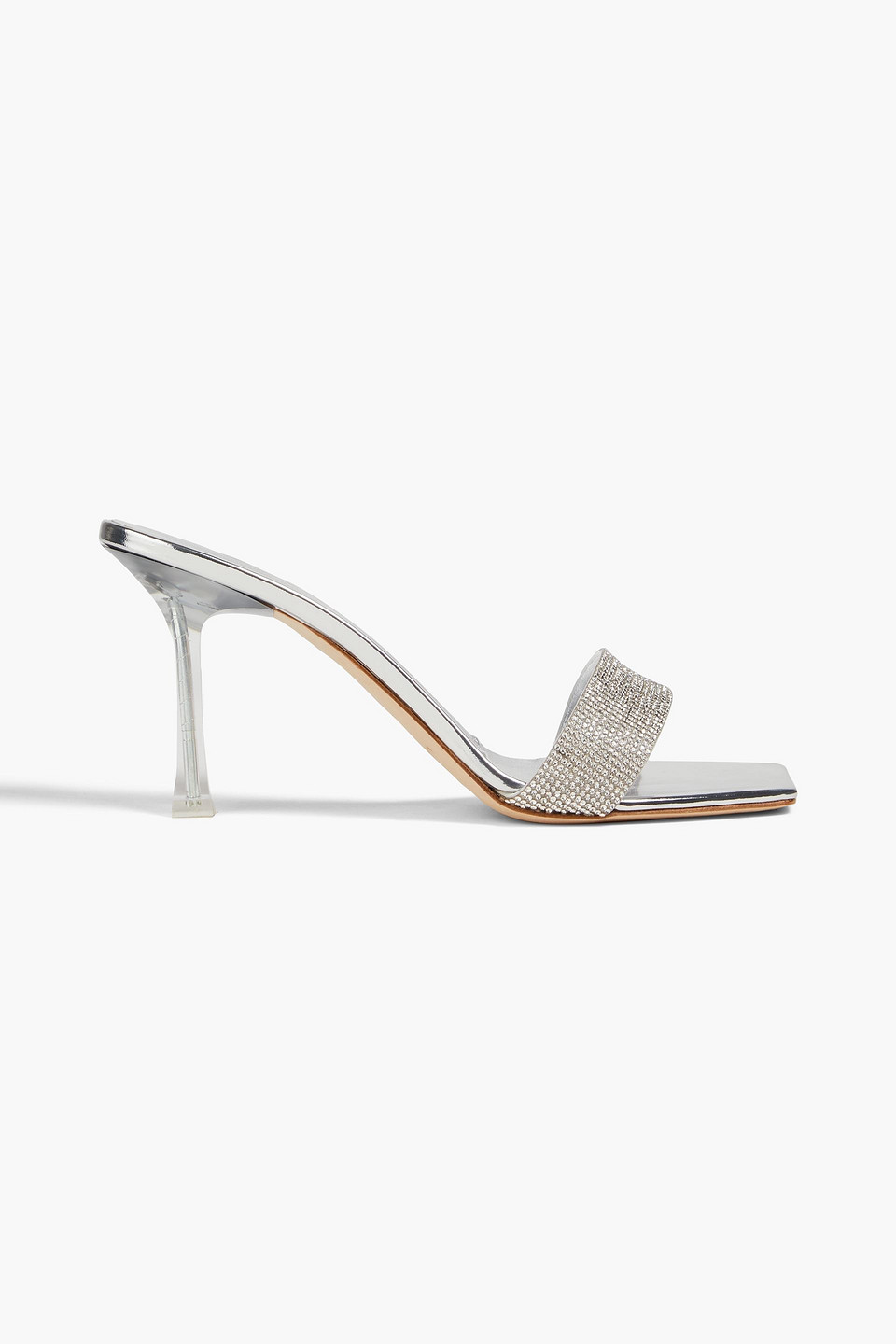 Shop Magda Butrym Crystal-embellished Metallic Suede Mules In Silver