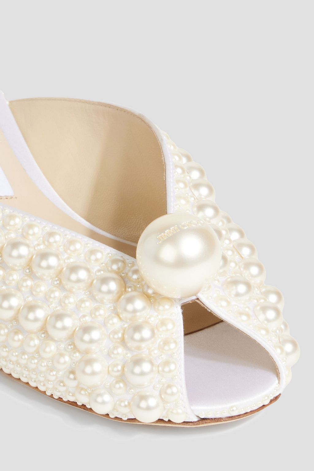 JIMMY CHOO Samantha 35 faux pearl-embellished satin mules