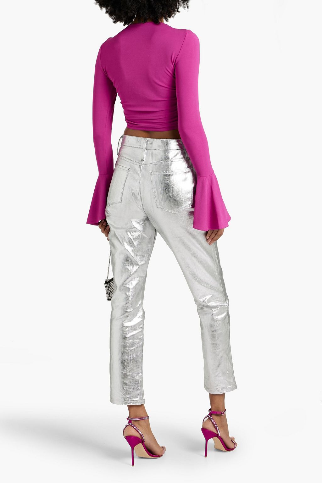 MAGDA BUTRYM Cropped floral-appliquéd stretch-jersey top
