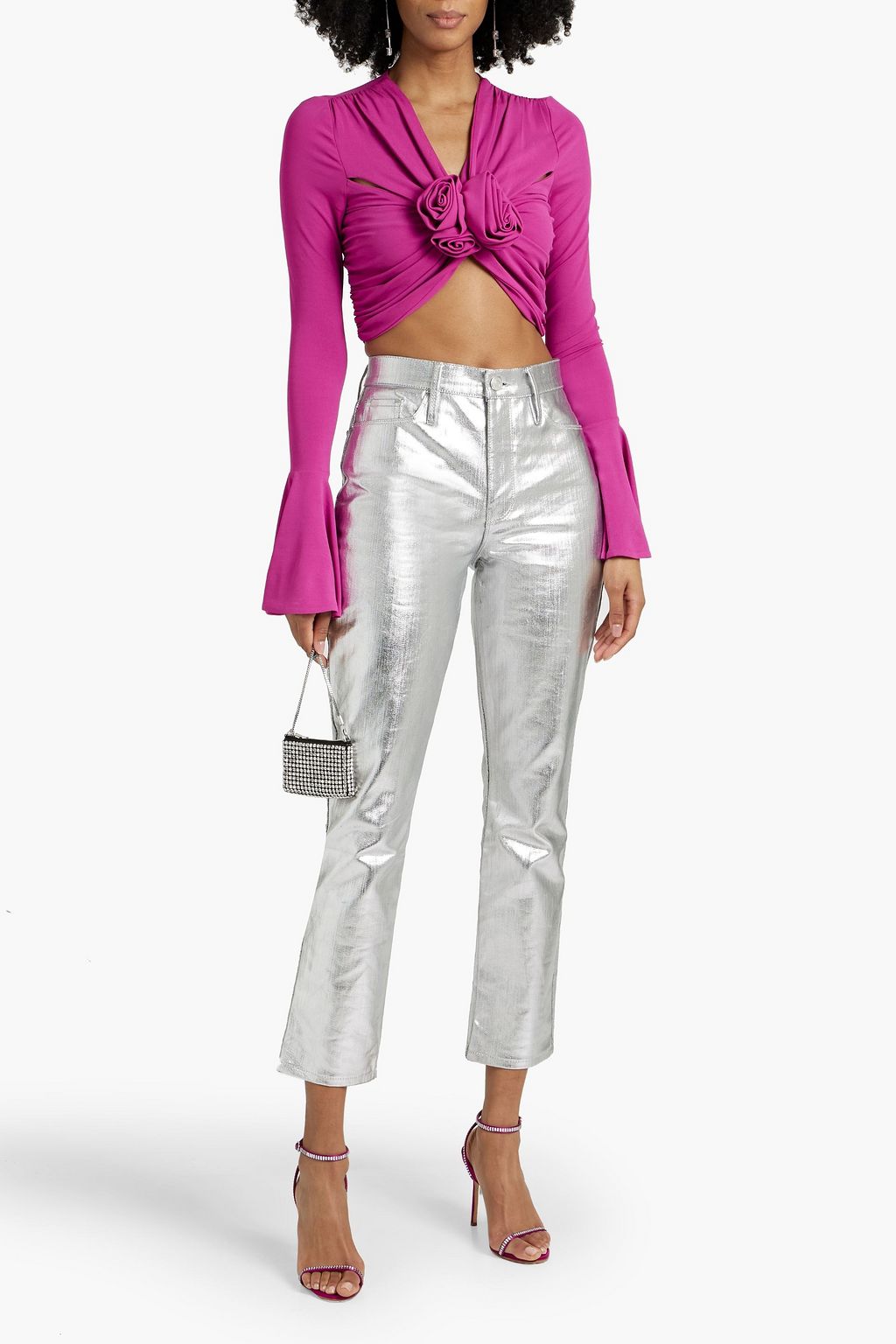 MAGDA BUTRYM Cropped floral-appliquéd stretch-jersey top