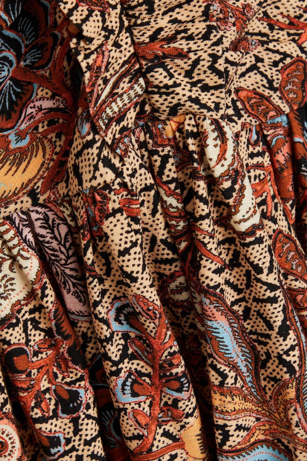 ULLA JOHNSON コットンジャージー ミディワンピース ルーシュ入り フローラルプリント