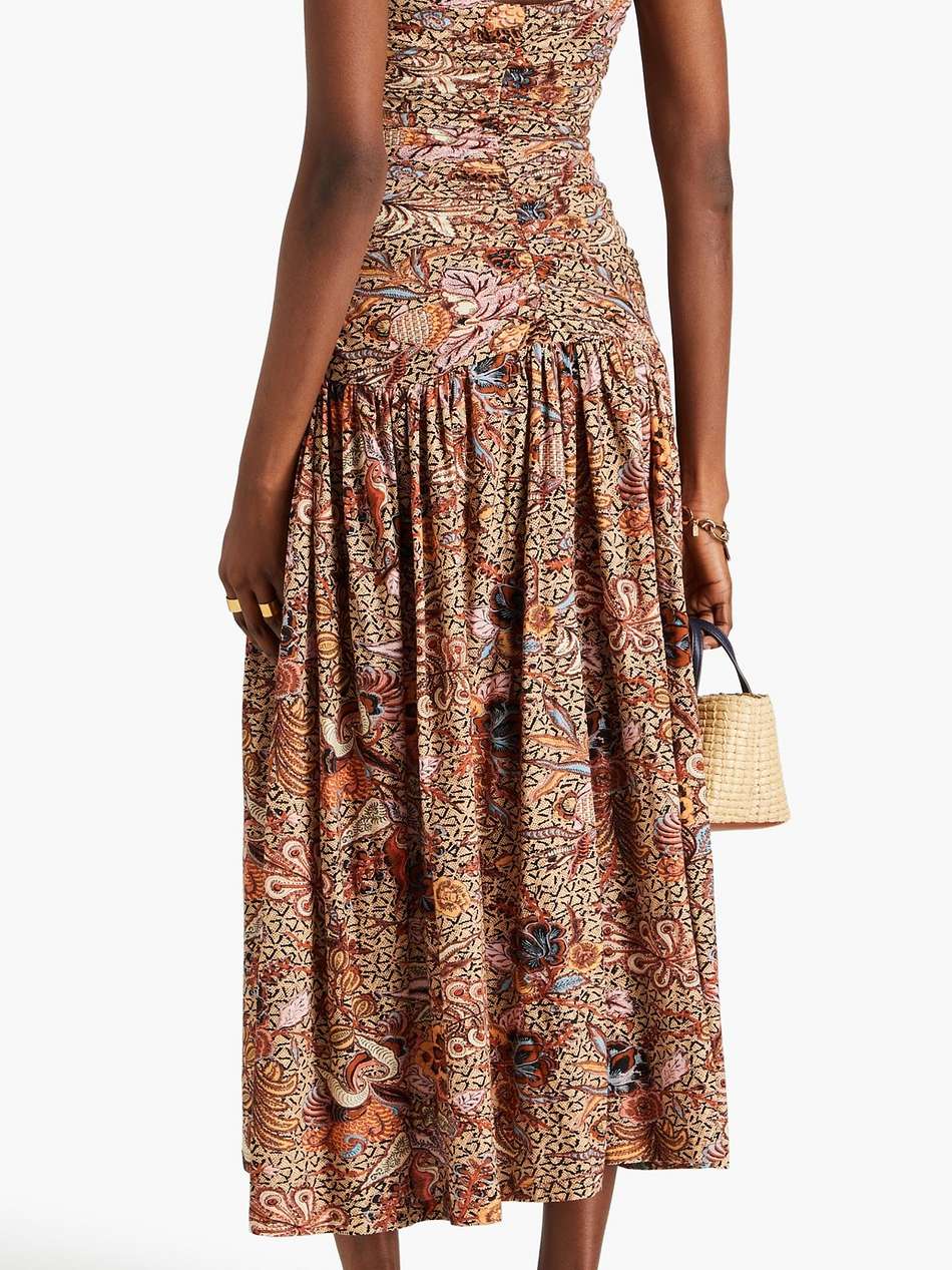 marcella ruched floral-print cotton-jersey midi dress