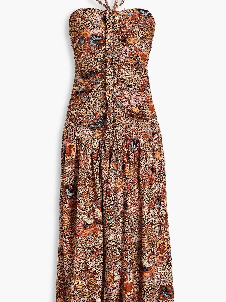 marcella ruched floral-print cotton-jersey midi dress