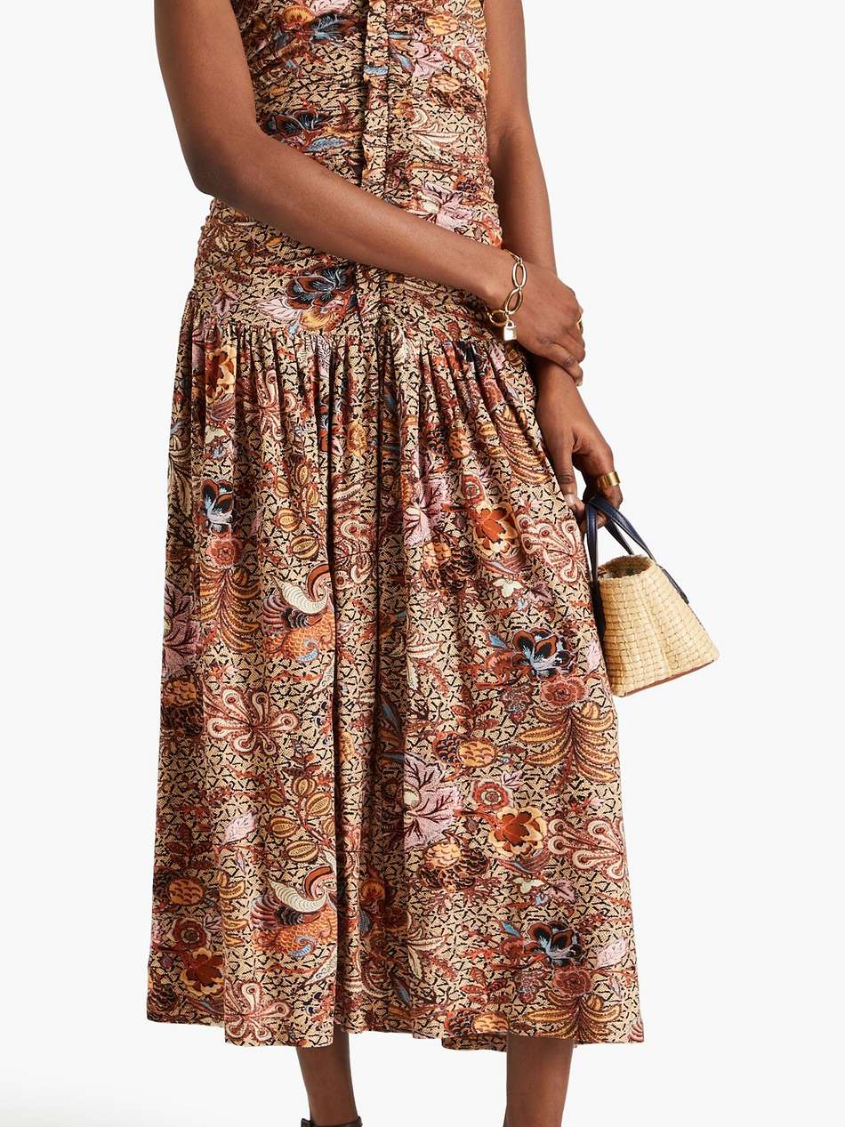 marcella ruched floral-print cotton-jersey midi dress